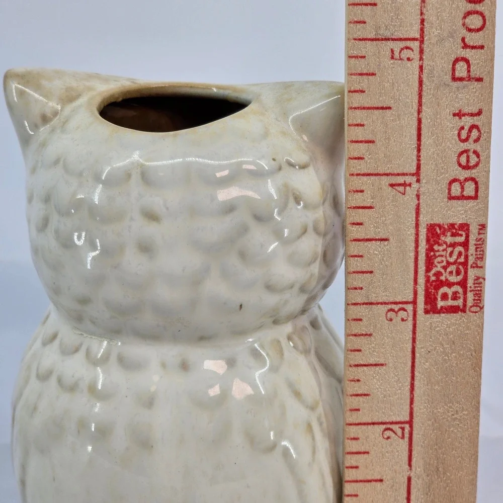 Vintage Style Ceramic Owl Figurine Bud Vase Cream‎ Beige Speckled Glaze 5 Inch